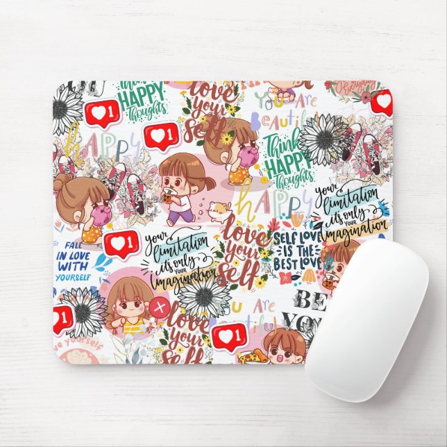 Mousepad Cute Motivational – Positive Quote Kawaii  (Com mouse)