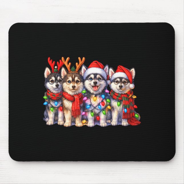 Mousepad Cute Msky Christmas Dogs With Lights Long Sleeve  (Frente)