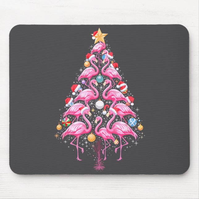 Mousepad Cute Nk Flamingo Christmas Tree Santa Hat Trocal P (Frente)