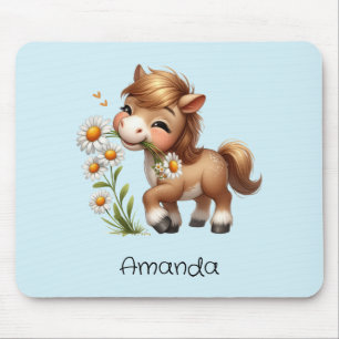 Mousepad Cute Pony Eating Daisies