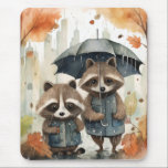 Mousepad Cute Raccoons in the Rain<br><div class="desc">Cute Raccoons in the Rain holding an umbrella</div>
