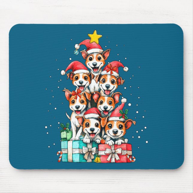 Mousepad Cute Rat Terrier Le Dog Christmas Tree Xmas  (Frente)