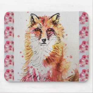 Mousepad Cute Red Fox Watercolour Painting Mouse Mat poppy
