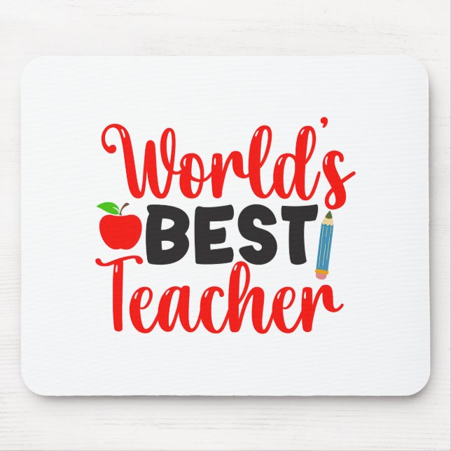 Mousepad Cute Red Worlds Best Teacher Typography (Frente)