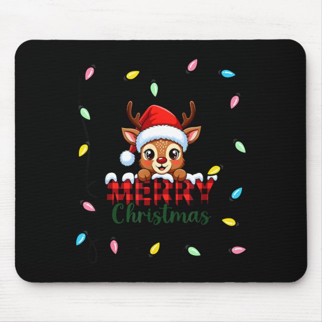 Mousepad Cute Reindeer Merry Christmas Shirt –plaid Holiday (Frente)