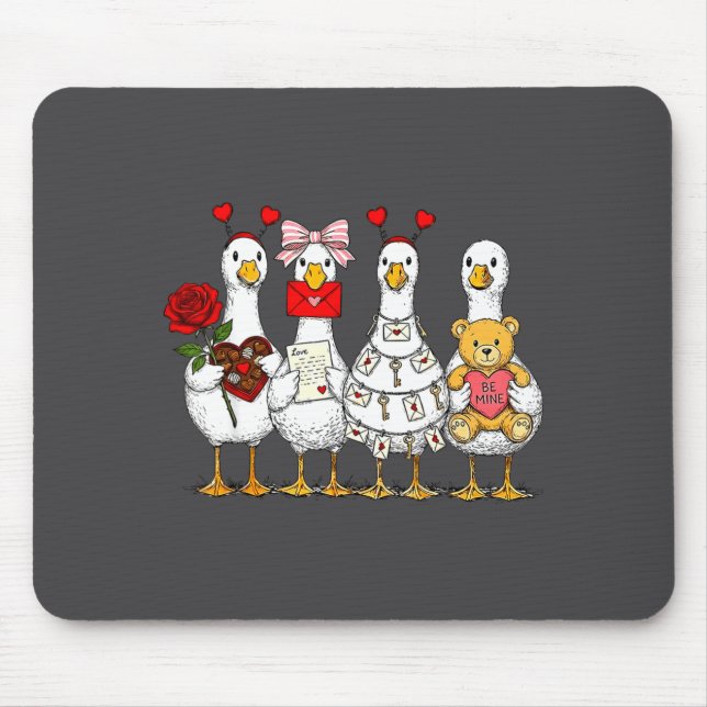 Mousepad Cute Retro Valentine Silly Gooses Duck Love Couple (Frente)