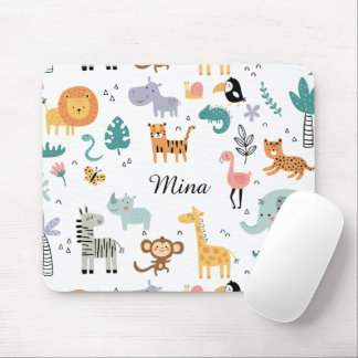 Mousepad Cute Safari Jungle Animals Personalized Baby Name