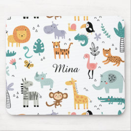 Mousepad Cute Safari Jungle Animals Personalized Baby Name
