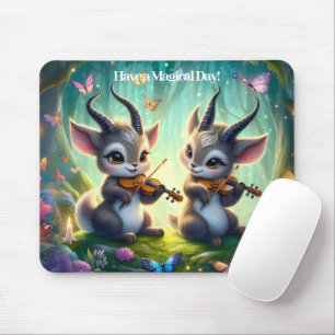 Mousepad Cute Saolas Jogando Violas em uma Floresta Mágica