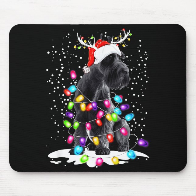 Mousepad Cute Schnauzer With Christmas Lights  (Frente)