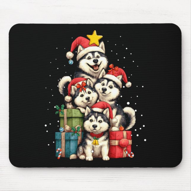 Mousepad Cute Siberian Husky Le Dog Christmas Tree Xmas Hat (Frente)