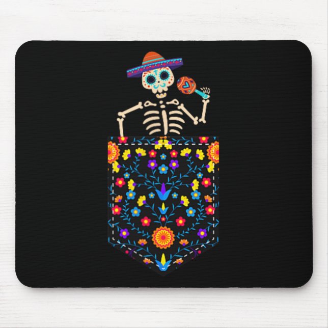 Mousepad Cute Sugar Skull Esqueleto no Bolso Mexicano Cinco (Frente)
