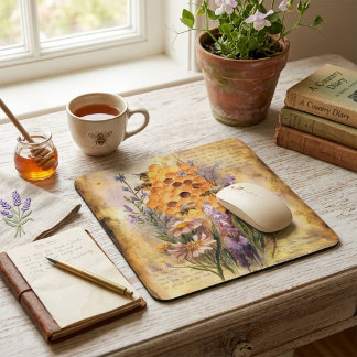 Mousepad Cute Vintage Aquarela Abelha Mel Favo de Mel