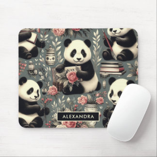 Mousepad Cute Vintage Panda Floral