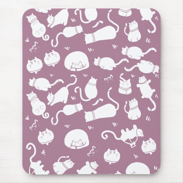 Mousepad Cute White Cats Pattern on Mauve Background (Frente)