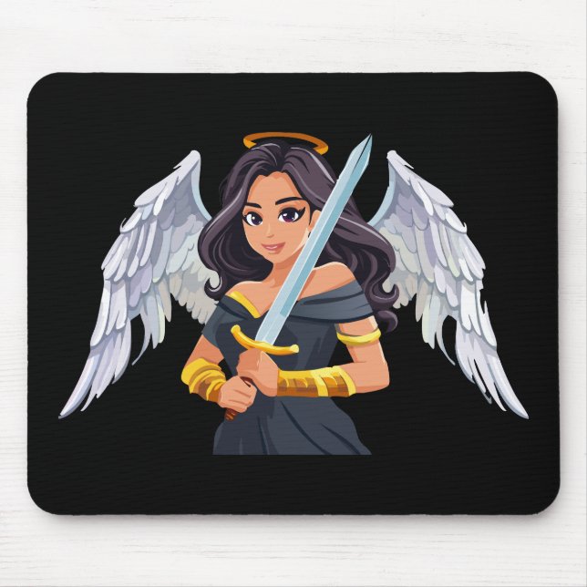 Mousepad Cute woman Angel's with open wings and sword (Frente)
