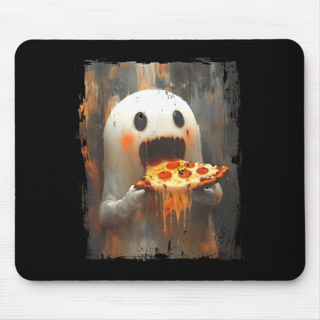 Mousepad Cute Zza Ghost Eating Zza Funny Halloween Food Lov (Frente)