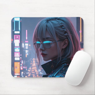 Mousepad Cyberpunk Cityscape Poster Futurística Female Hack