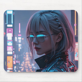 Mousepad Cyberpunk Cityscape Poster Futurística Female Hack