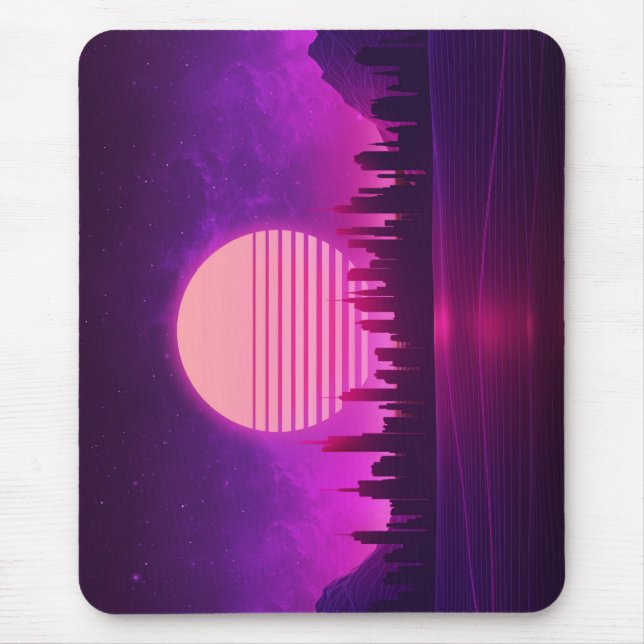 Mousepad cyberpunk eletronic synthwave scifi rosa preto (Frente)