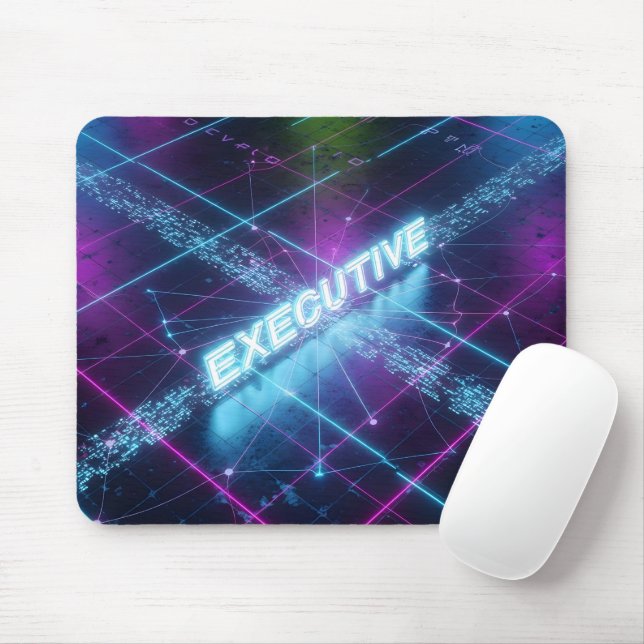 Mousepad Cyberpunk Executive Neon Glowing Blue Grid (Com mouse)