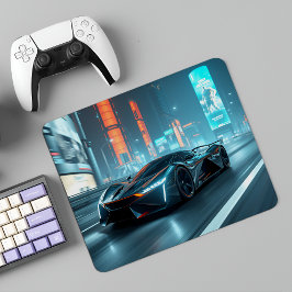 Mousepad Cyberpunk Racer: Supercarro Futurístico em Neon Ci