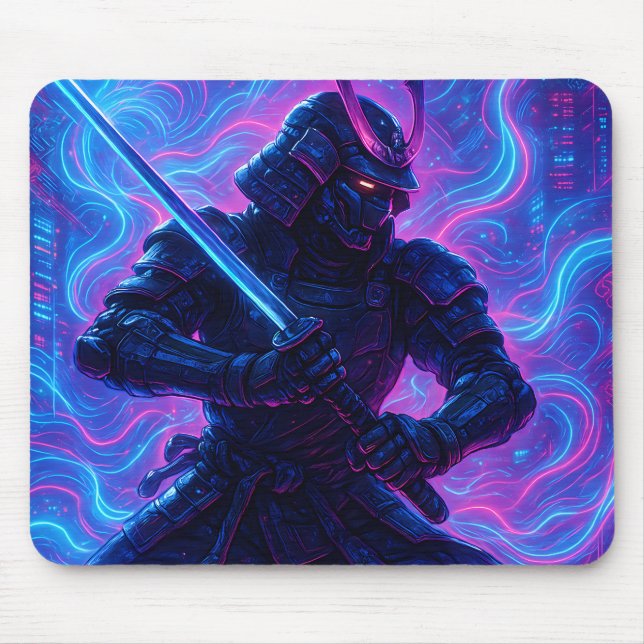 Mousepad Cyberpunk Samurai - Neon de cobertura de Cheio (Frente)