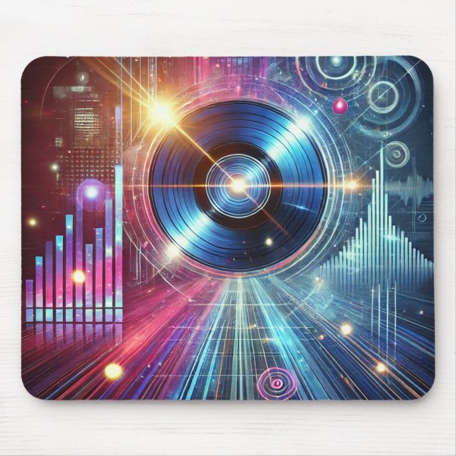 Mousepad Cyberpunk Vinyl Beats - Neon Synthwave Mouse de jo (Frente)