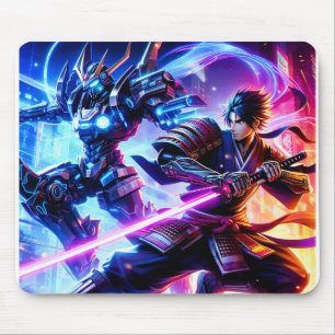 Mousepad CyberSamurai vs. Mech Warrior-Neon BattMousepad