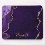 Mousepad D.G. de Agato de Marble Dourado com Cor de Água<br><div class="desc">Placa de Mouse com Violeta Púrpura e Dourada de Aquecida Elegante Moderna</div>