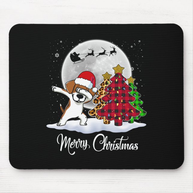 Mousepad Dabbing Beagle Dab Dog Santa Hat Árvore de Natal F (Frente)