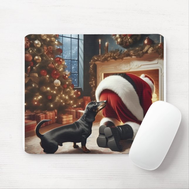 Mousepad Dachshund and Santa  (Com mouse)