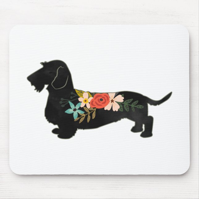 Mousepad Dachshund Bohemian Floral Silhouette (Frente)