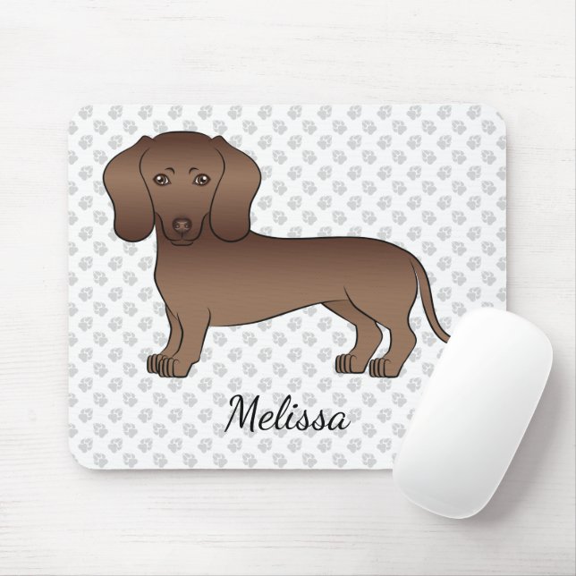 Mousepad Dachshund Cartoon de Cabelo Curto de Chocolate & N (Com mouse)