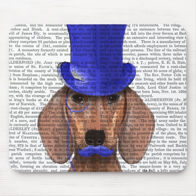 Mousepad Dachshund com Chapéu Azul e bigode Azul (Frente)