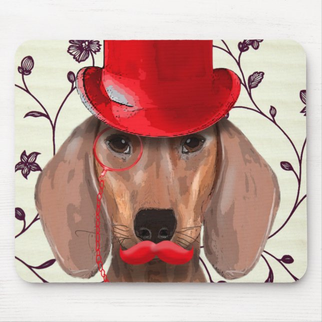 Mousepad Dachshund Com Chapéu Vermelho Superior (Frente)