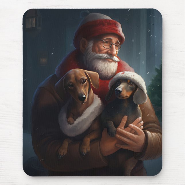 Mousepad Dachshund Com Papai Noel Natal Festivo (Frente)