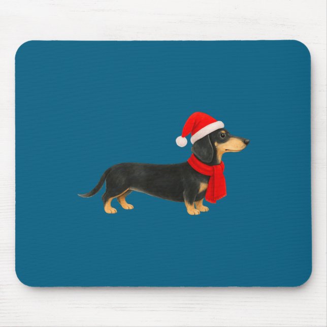 Mousepad Dachshund de Chapéu de Papai Noel Natal Divertido  (Frente)