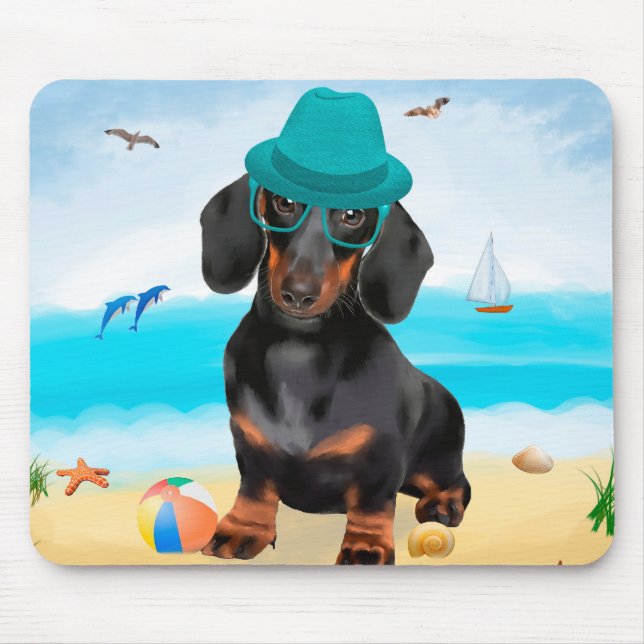 Mousepad Dachshund Dog em Beach (Frente)