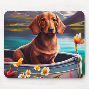 Mousepad Dachshund em um remo: Uma aventura cênica