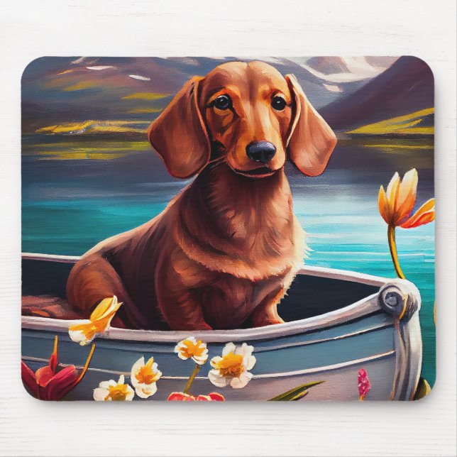 Mousepad Dachshund em um remo: Uma aventura cênica (Frente)