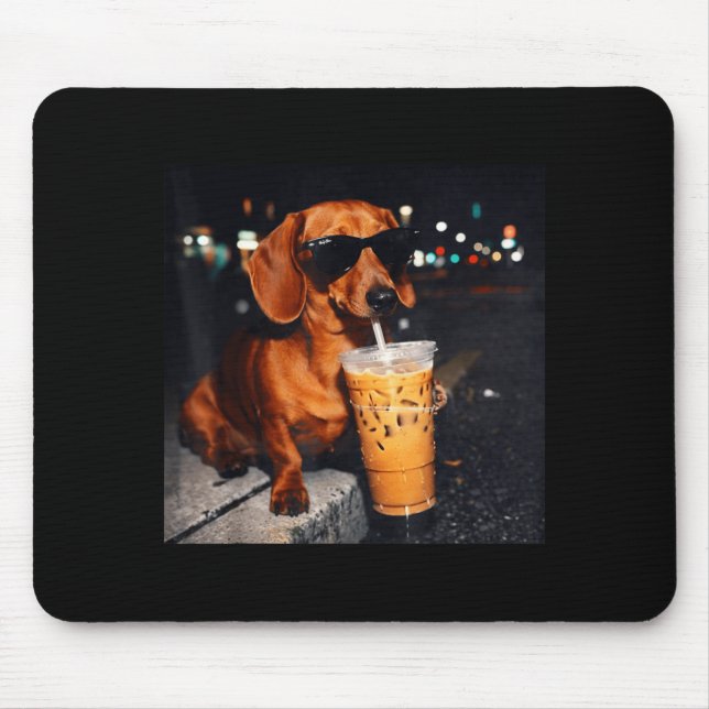 Mousepad Dachshund engraçado bebendo café gelado amante do  (Frente)
