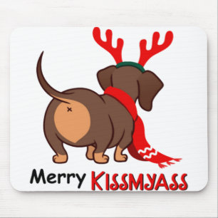 Mousepad Dachshund feliz kissmyass, amante do Natal Dachshu