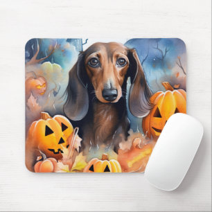 Mousepad Dachshund Halloween com Abóboras Assustador
