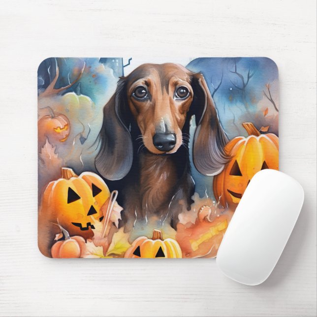Mousepad Dachshund Halloween com Abóboras Assustador (Com mouse)