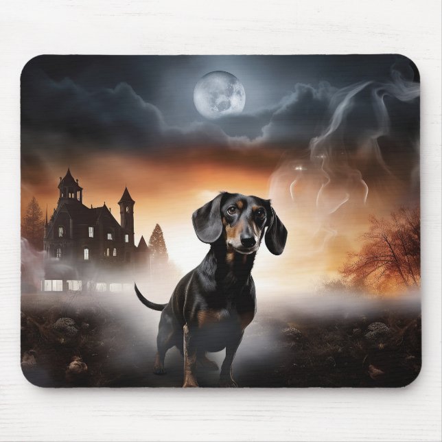 Mousepad Dachshund Halloween Scary (Frente)