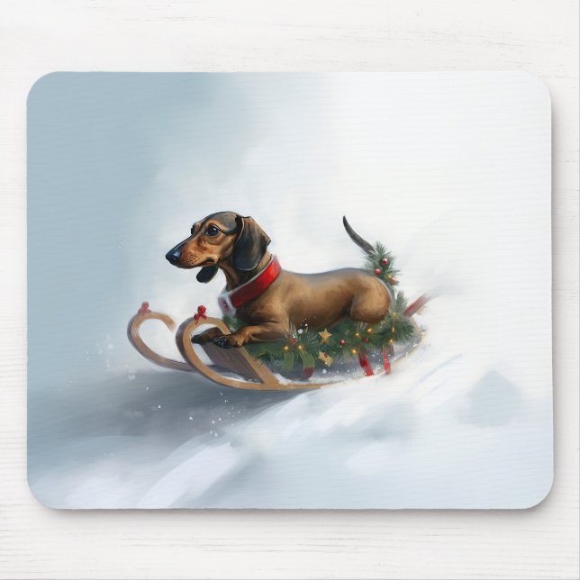 Mousepad Dachshund Natal neve inverno (Frente)