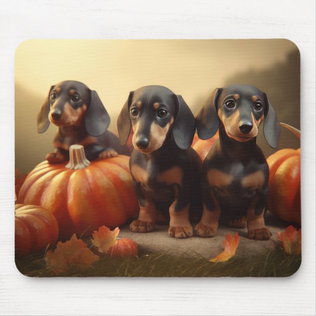 Mousepad Dachshund Puppy Autumn Delight Pumpkin (Frente)