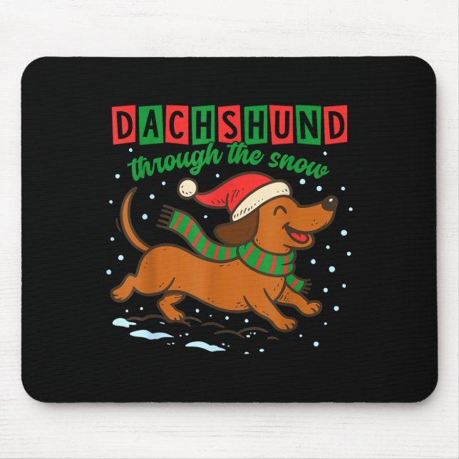 Mousepad Dachshund Through The Snow Funny Christmas Wiener  (Frente)