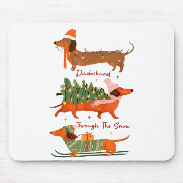 Mousepad Dachshund Through The Snow Merry Christmas Dachshu (Frente)